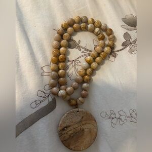 Natural Ocean Jasper Pendant with Coral Jade Beaded Necklace